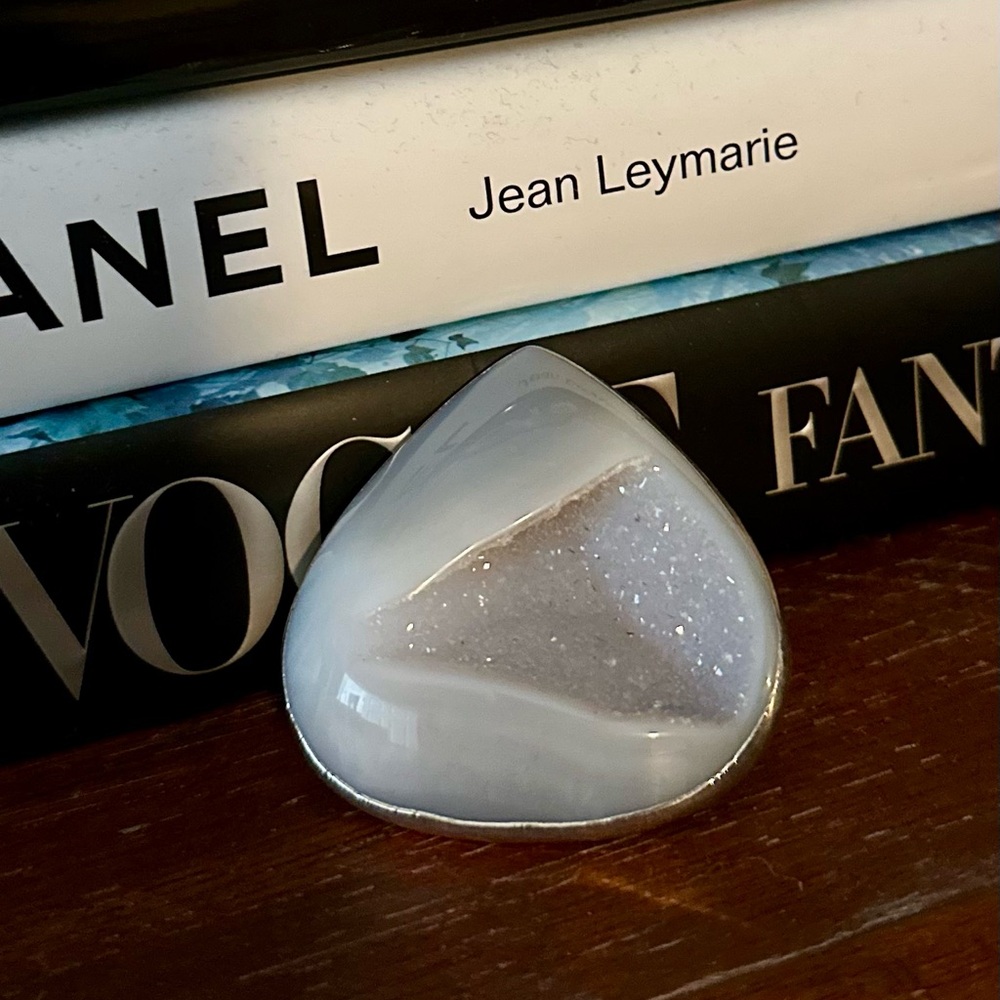 Charlene K light Blue Druzy Ring Adjustable Silver Plated